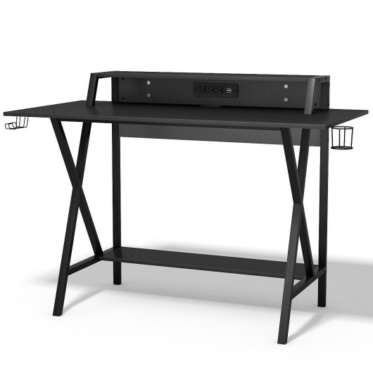Space-Saving Gaming Desk with Monitor Shelf, Cup, Headphone Holder 4 Space-Saving Gaming Desk with Monitor Shelf, Cup, Headphone Holder - Image 4