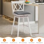 Swivel Bar Stools with Rubberwood Frame and PVC Cushion (Set of 2)