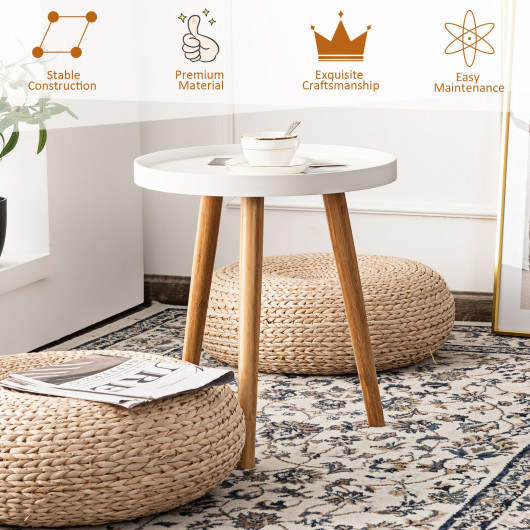 Compact Round Side Table with Wooden Tray and Bamboo Legs 6 Compact Round Side Table with Wooden Tray and Bamboo Legs - Image 6