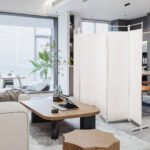 6 Panel Folding Room Divider with Steel Frame and Fabric