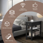 3 Tier Narrow Side Table with Drawer and Double Shelves