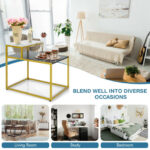 2-Tier White End Table with Metal Frame and Storage Shelf