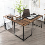 Reversible L-Shaped Long Computer Desk with Monitor Stand (2-Person)