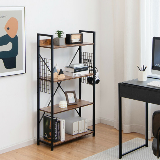 Industrial 4-Tier Bookshelf with Adjustable Shelf and Hooks 7 Industrial 4-Tier Bookshelf with Adjustable Shelf and Hooks - Image 7