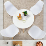 Space-Saving Round Dining Table Set with Beechwood Legs (5-Piece)