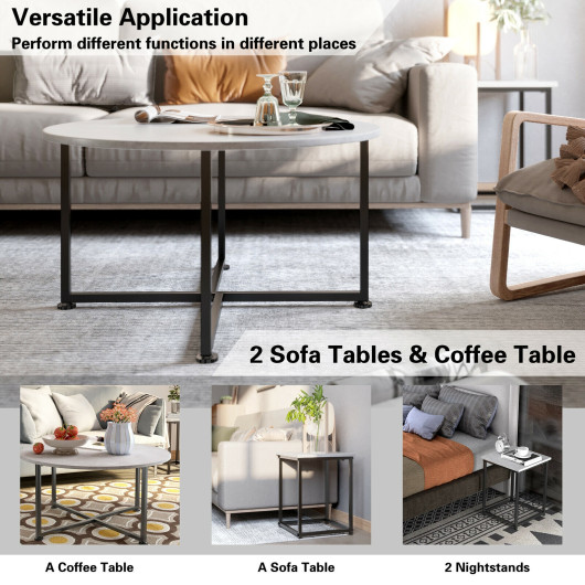 Modern Faux Marble Coffee Table and Side Tables with Steel Base (Set of 3) 5 Modern Faux Marble Coffee Table and Side Tables with Steel Base (Set of 3) - Image 5