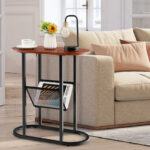 Rustic Brown Narrow 2-Tier Oval End Table with Storage