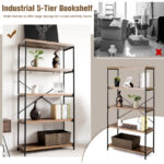 Industrial Open Bookcase with 4 Shelves and X-Shaped Design