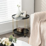 Gold 2-Tier Round Side Table with Removable Tray