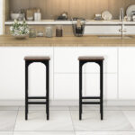 Rustic Brown Industrial Bar Stools with Footrests and Adjustable Pads (Set of 2)