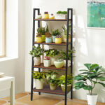 Rustic Brown 4 Tier Open Bookshelf with Metal Frame