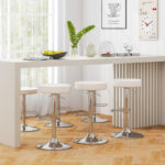 Adjustable PU Leather Swivel Bar Stools with Chrome Base (Set of 2)