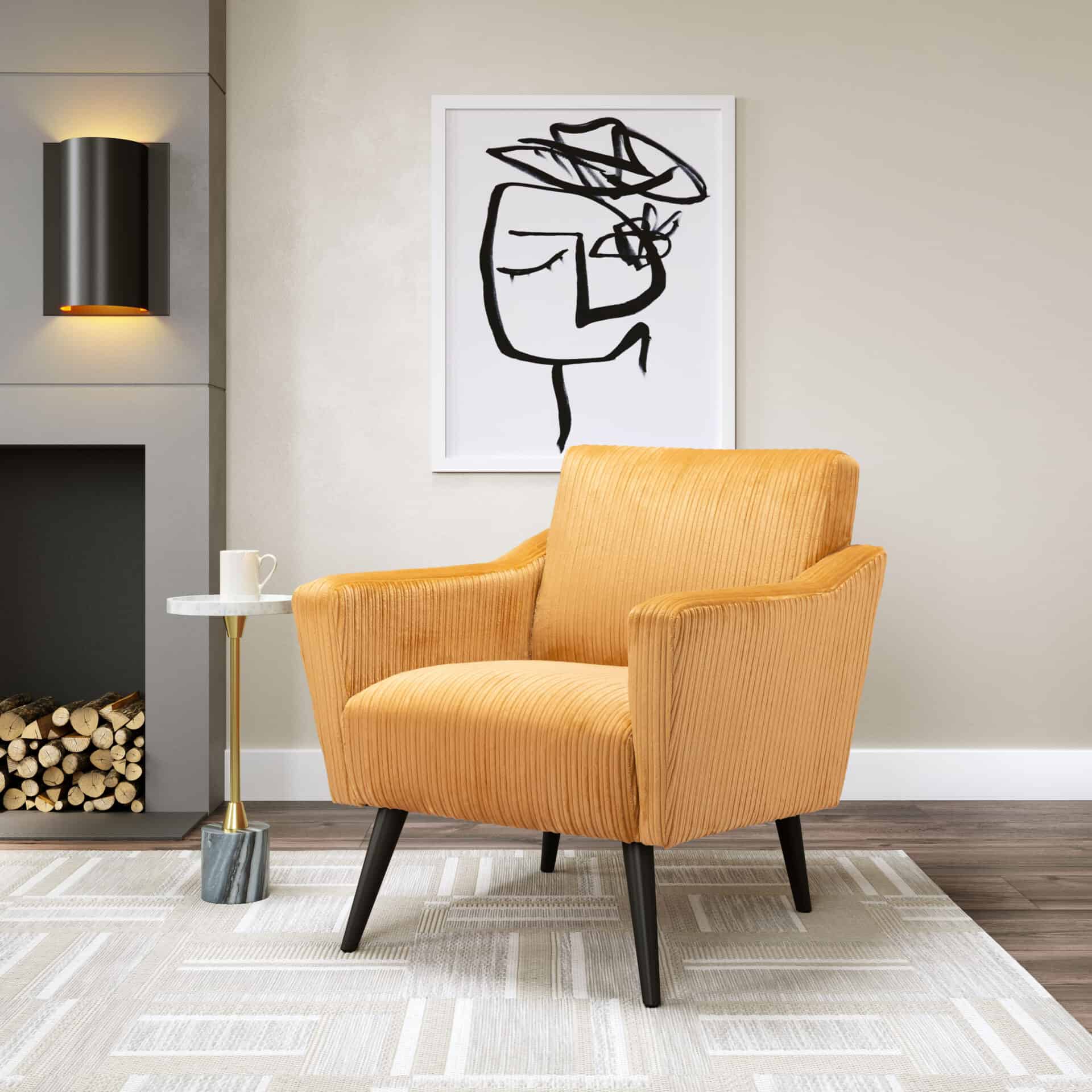 Boho Chic Yellow Accent Chair with Wood Legs and Tufted Seat 1 Boho Chic Yellow Accent Chair with Wood Legs and Tufted Seat