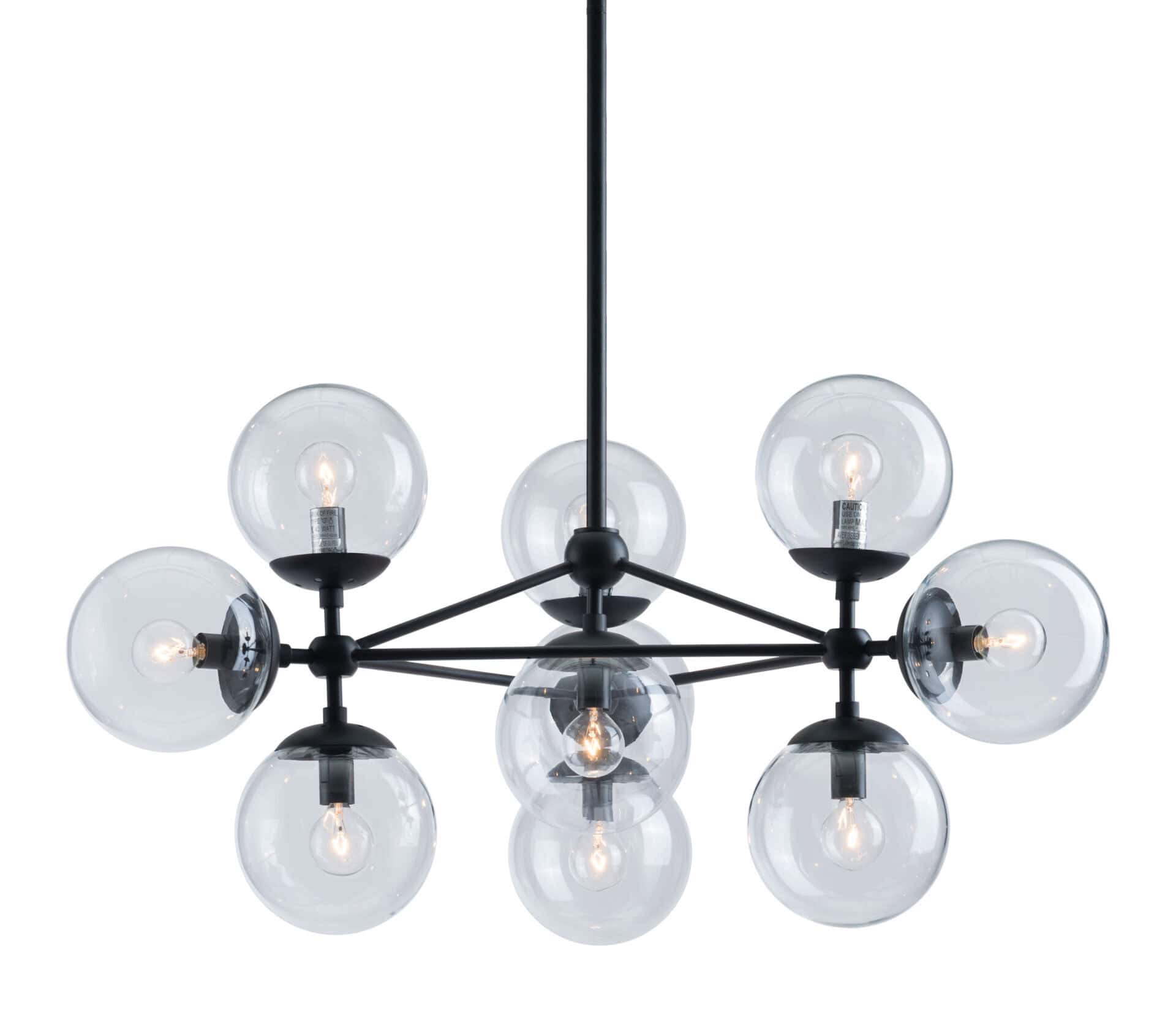 Mid-Century Black Metal Ceiling Lamp with Clear Glass Globes 4 Mid-Century Black Metal Ceiling Lamp with Clear Glass Globes - Image 4