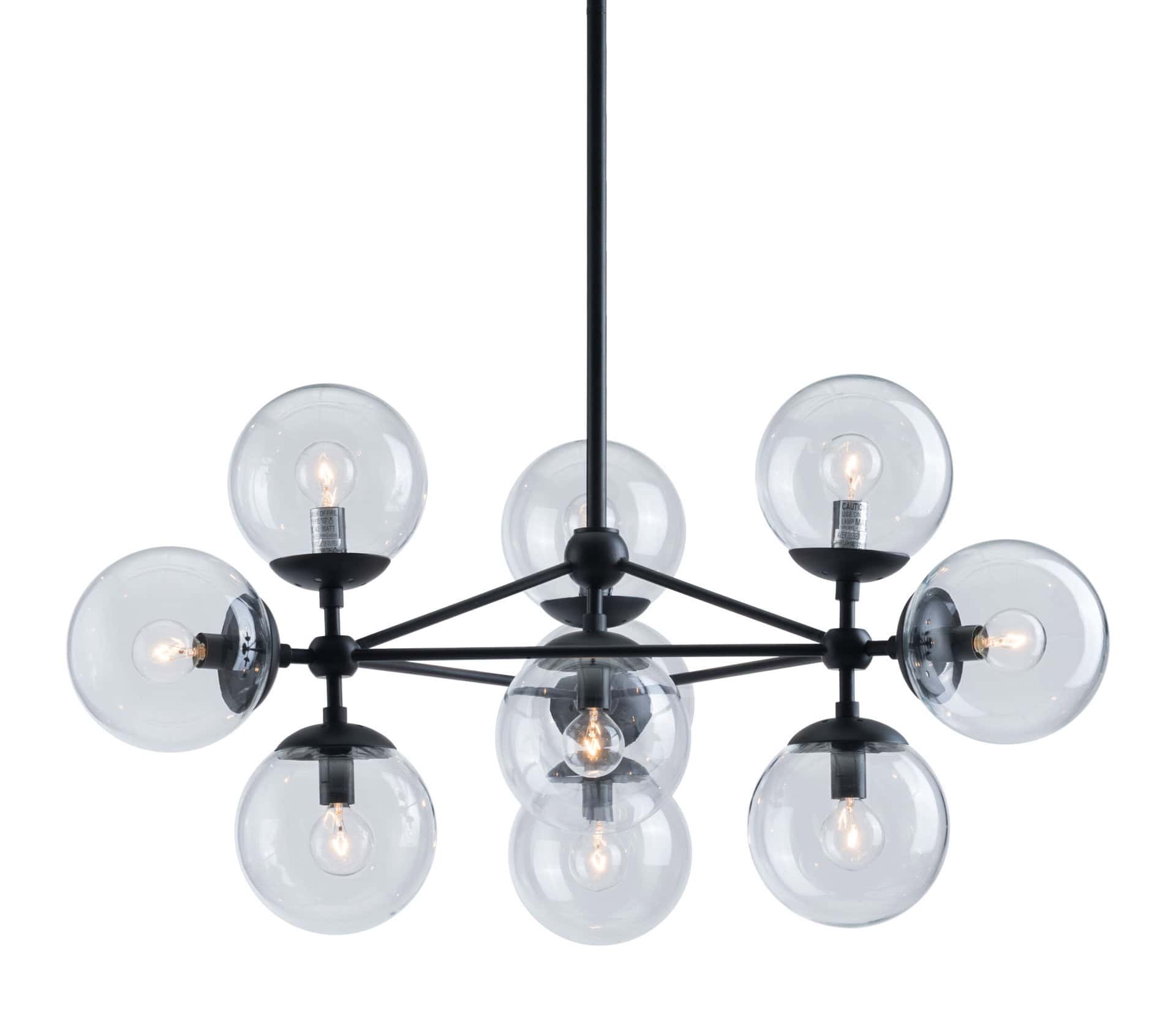 Mid-Century Black Metal Ceiling Lamp with Clear Glass Globes 11 Mid-Century Black Metal Ceiling Lamp with Clear Glass Globes