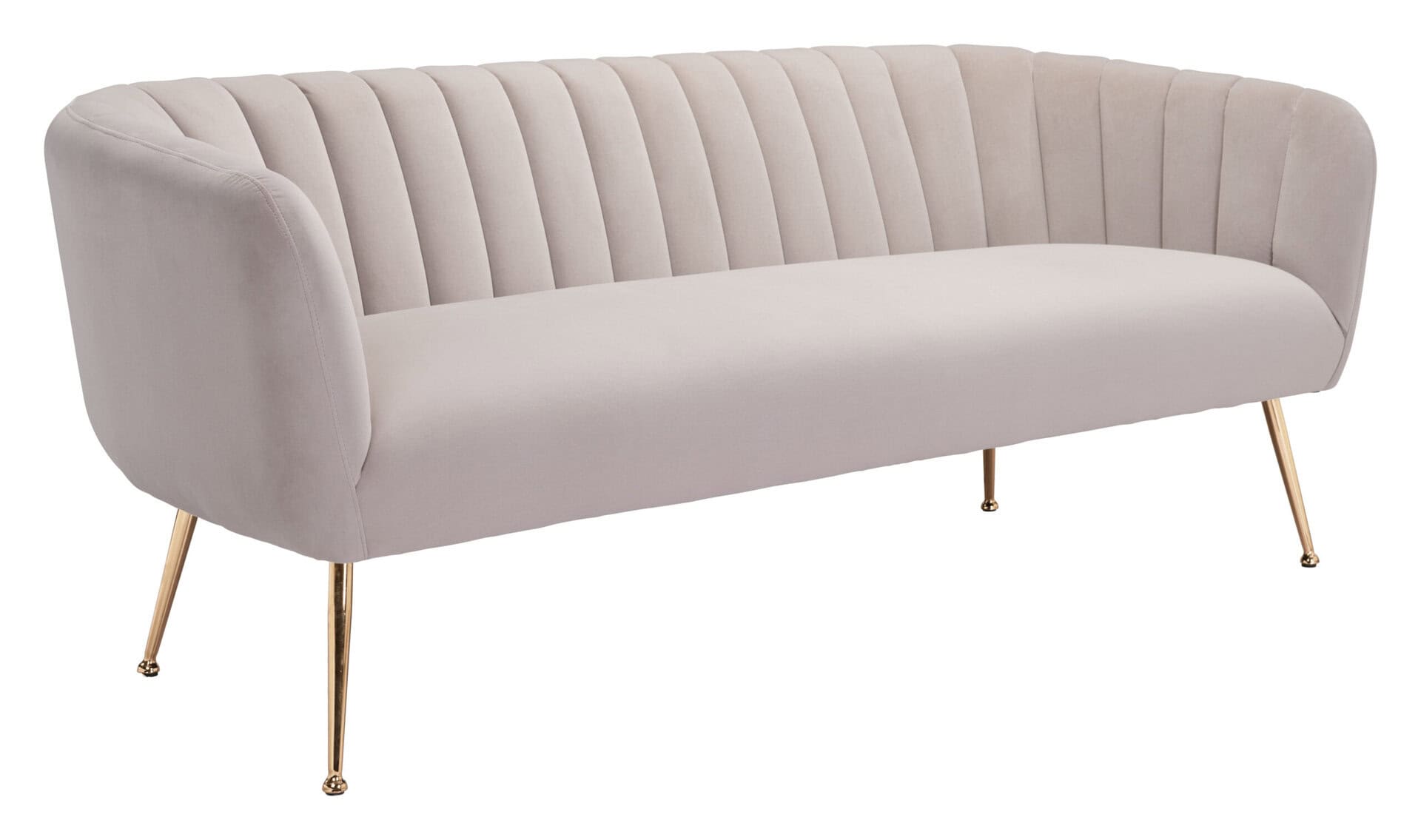 Art Deco-Inspired Velvet Sofa with Gold Legs in Beige 12 Art Deco-Inspired Velvet Sofa with Gold Legs in Beige