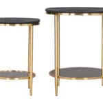 Black Round Steel and Marble Coffee Table Set (Set of 2) 6 Black Round Steel and Marble Coffee Table Set (Set of 2)