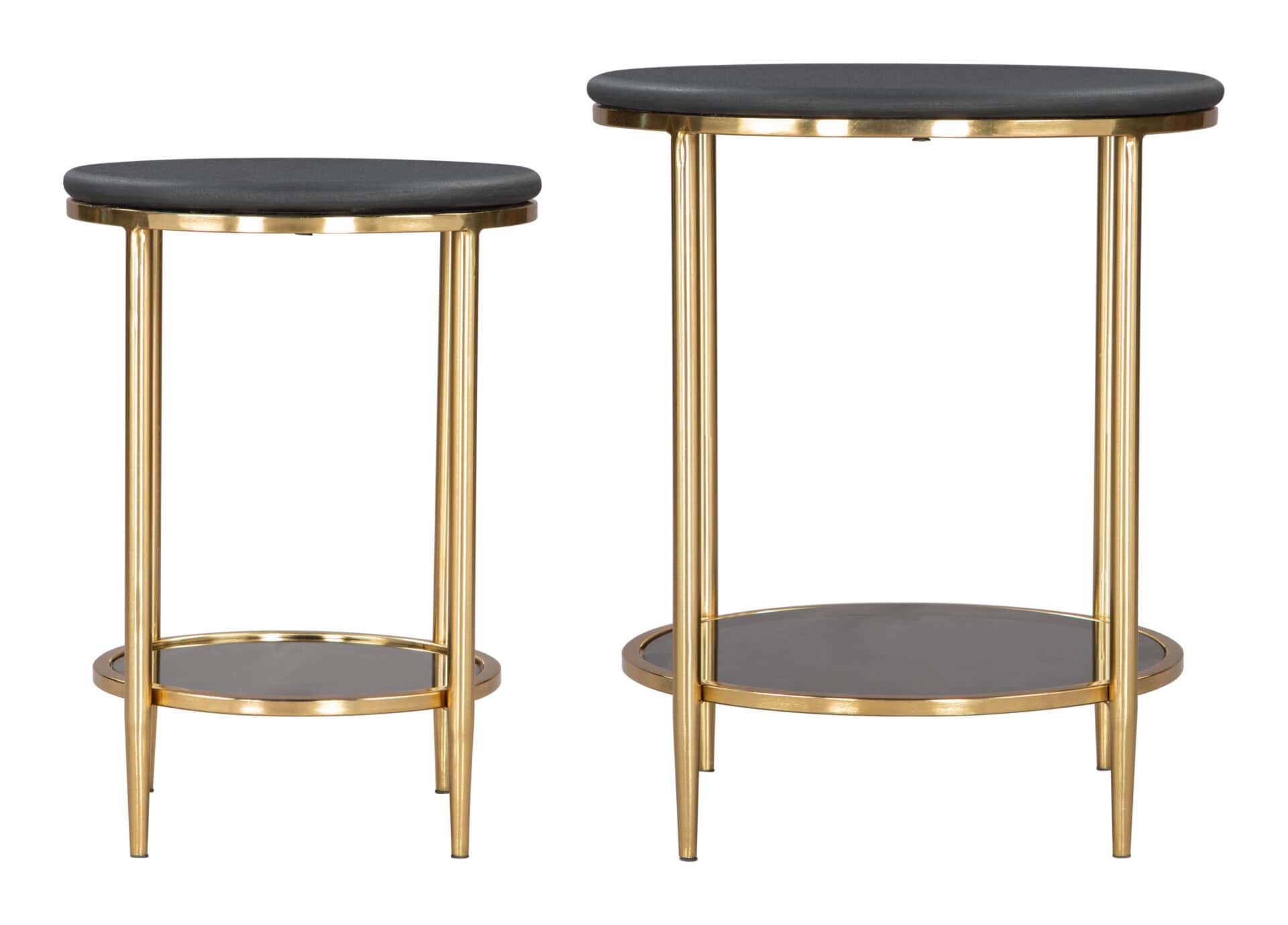 Black Round Steel and Marble Coffee Table Set (Set of 2) 2 Black Round Steel and Marble Coffee Table Set (Set of 2) - Image 2