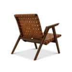 Tan Leather Mid-Century Modern Lounge Chair with Walnut Legs and Round Arms