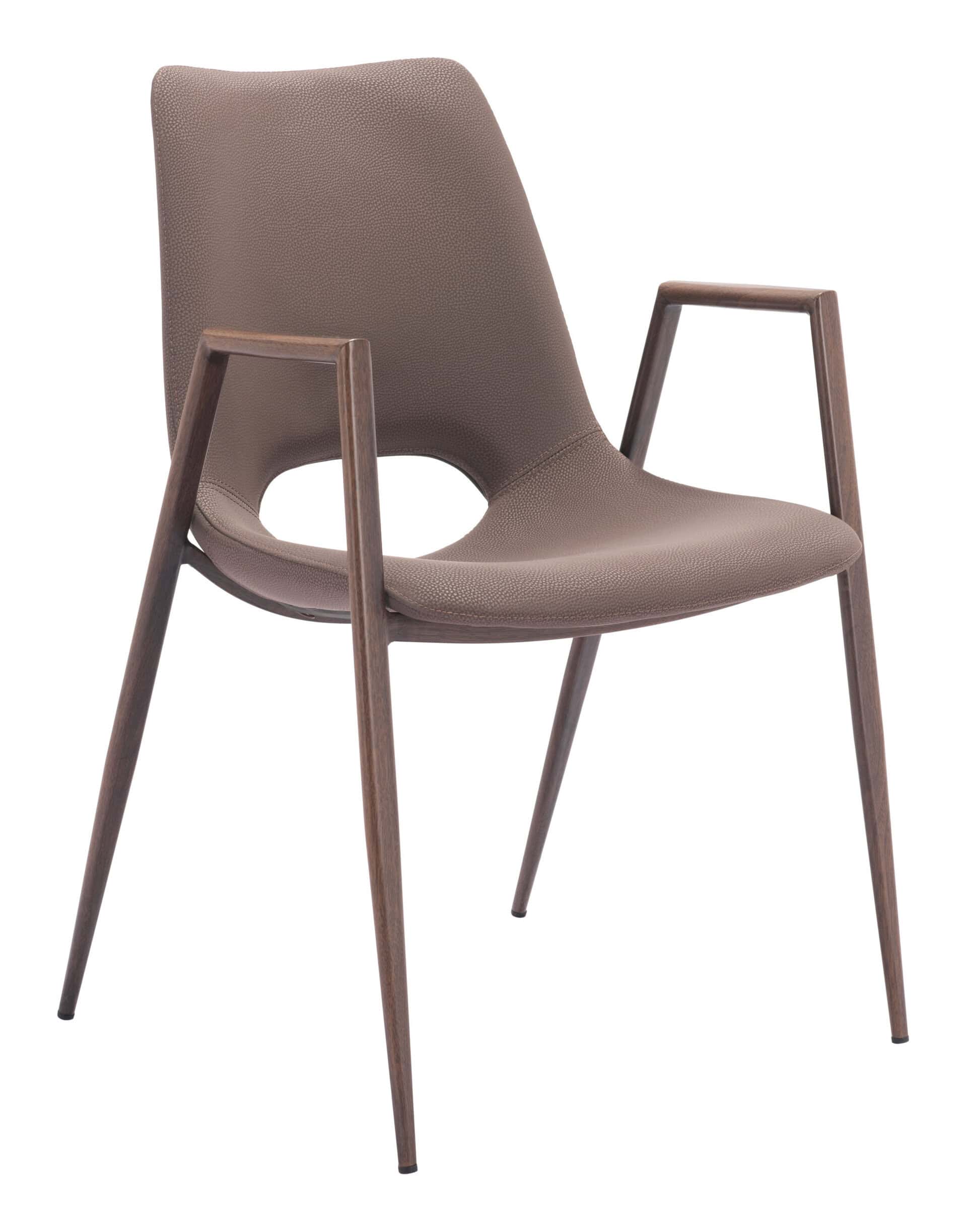 Mid-Century Modern Faux Leather Dining Chair Walnut Steel Legs (Set of 2)
