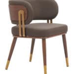 Walnut Brown Dining Chair with Faux Wood Steel Legs and Armrests