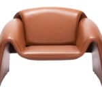 Modern Brown Faux Leather Chair with Steel Frame and Armrests 14 Modern Brown Faux Leather Chair with Steel Frame and Armrests