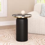 Multicolor Marble and Steel Round Side Table