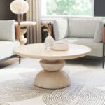 Natural Mango Wood Coffee Table with Round Top and Rubber Feet