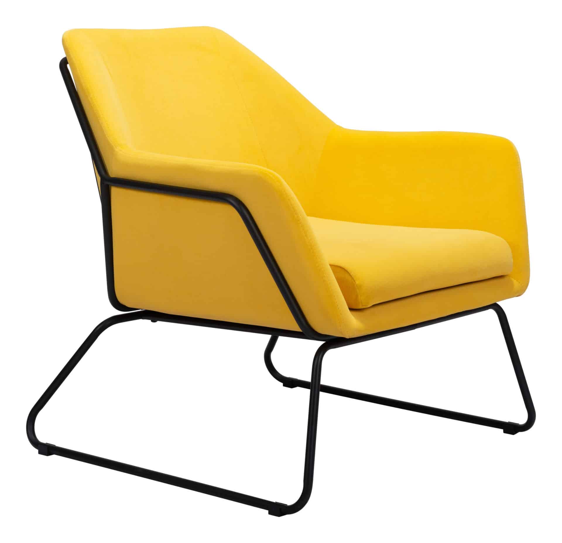 Yellow Velvet Accent Chair with Powder Coated Steel Legs 7 Yellow Velvet Accent Chair with Powder Coated Steel Legs - Image 7
