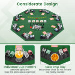 8-Player Foldable Poker Table Top with Cup Holders and Bag