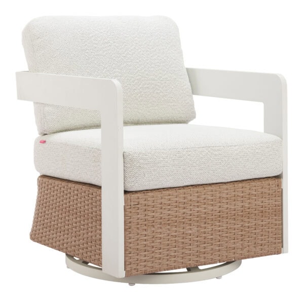 Modern Swivel Chair with White and Brown Rattan Design