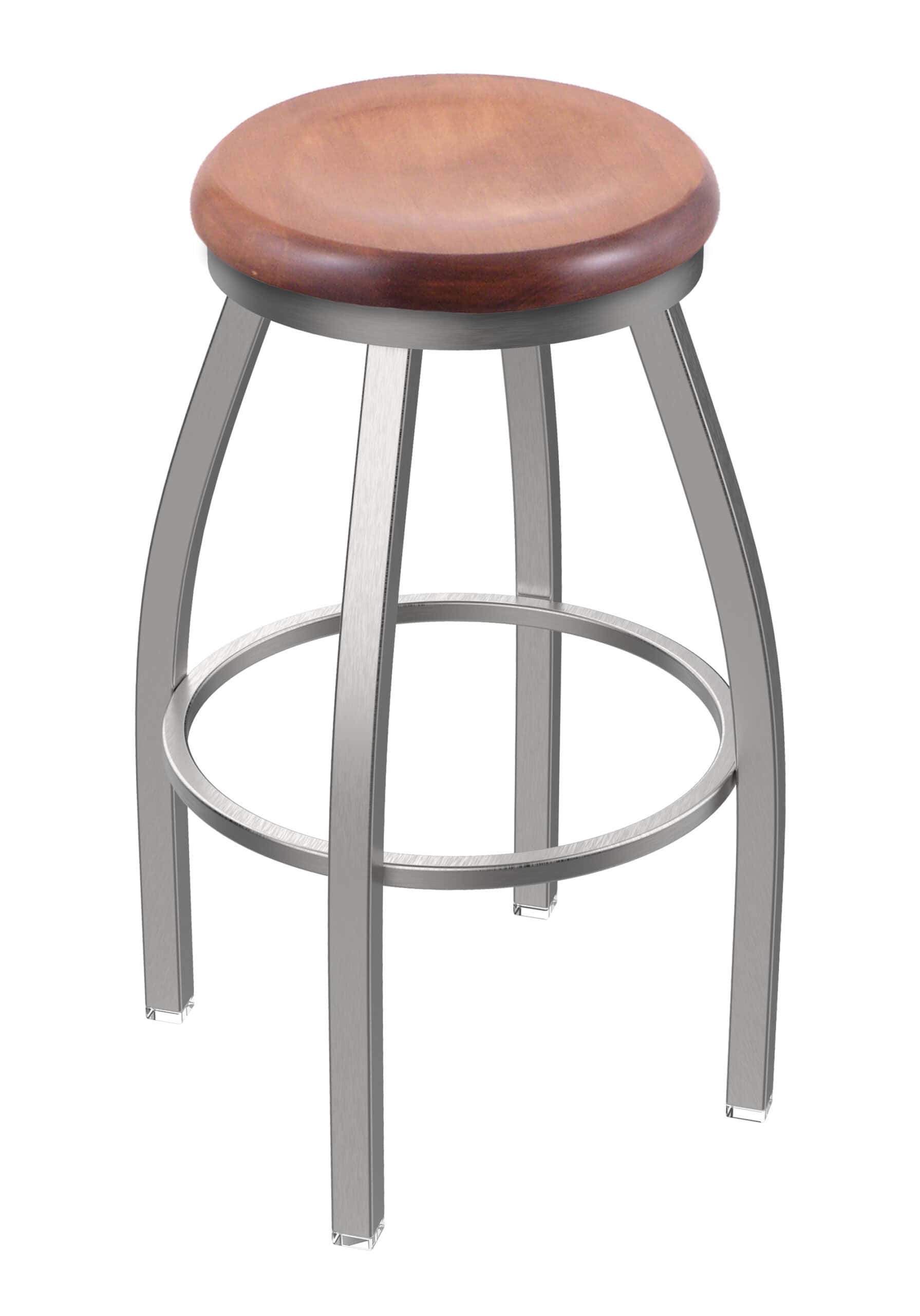 25-Inch Backless Counter Stool with Stainless Steel Frame and Finish, Medium Maple Seat, and Arched-Leg Base 4 25-Inch Backless Counter Stool with Stainless Steel Frame and Finish, Medium Maple Seat, and Arched-Leg Base