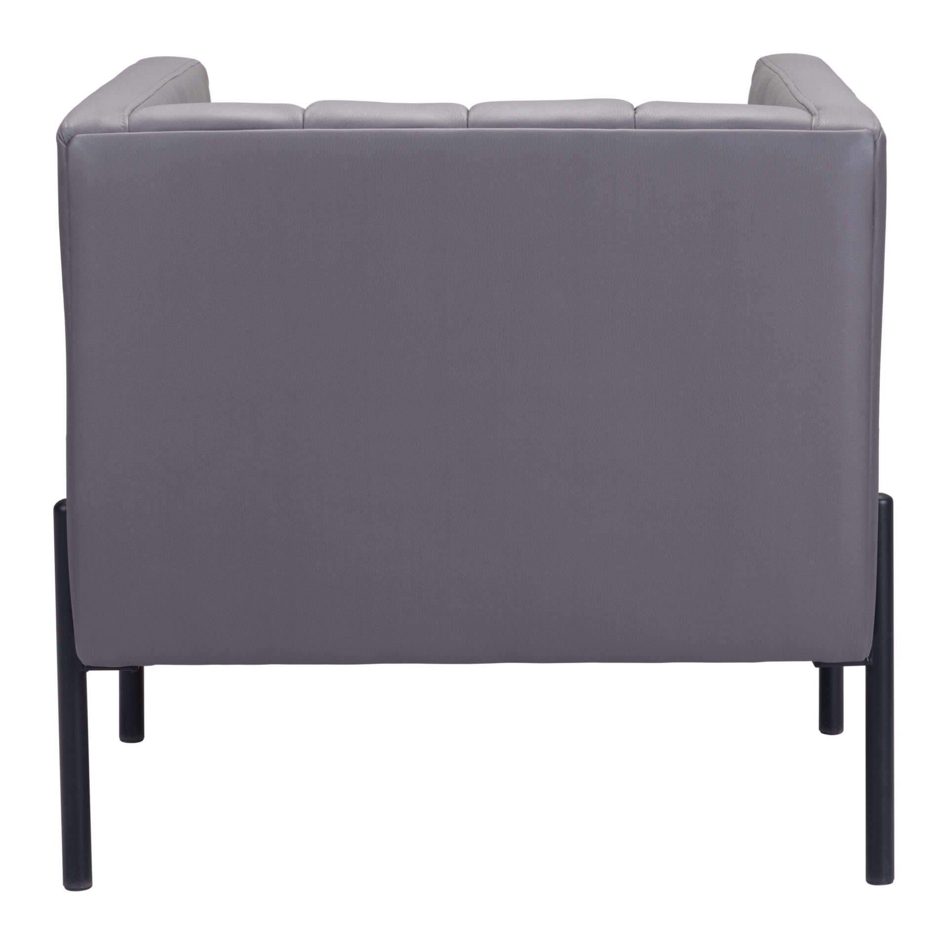 Mid-Century Modern Gray Tufted Faux Leather Accent Chair 6 Mid-Century Modern Gray Tufted Faux Leather Accent Chair - Image 6