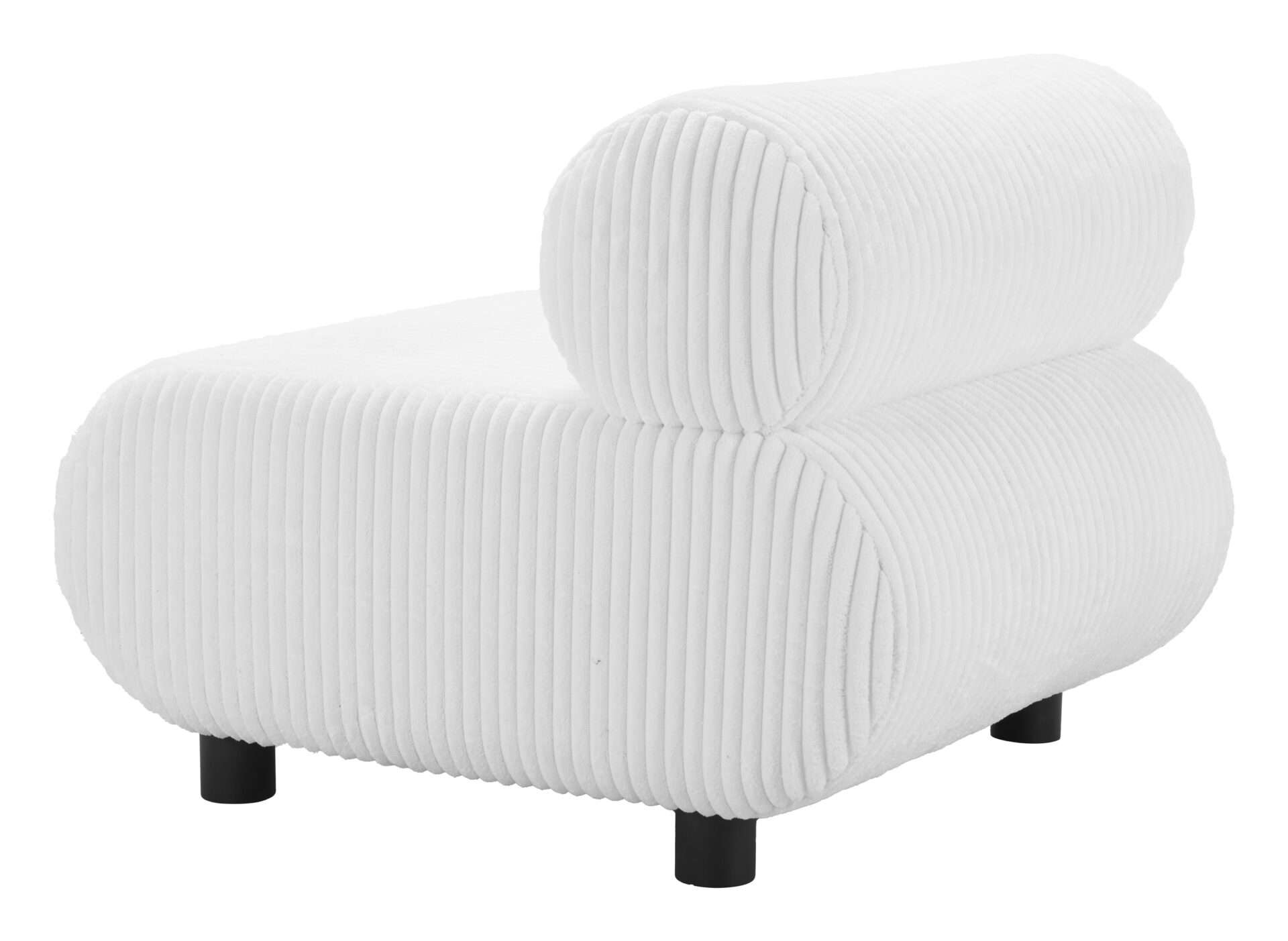 White Accent Chair with Channeled Fabric and Wood Legs 5 White Accent Chair with Channeled Fabric and Wood Legs - Image 5