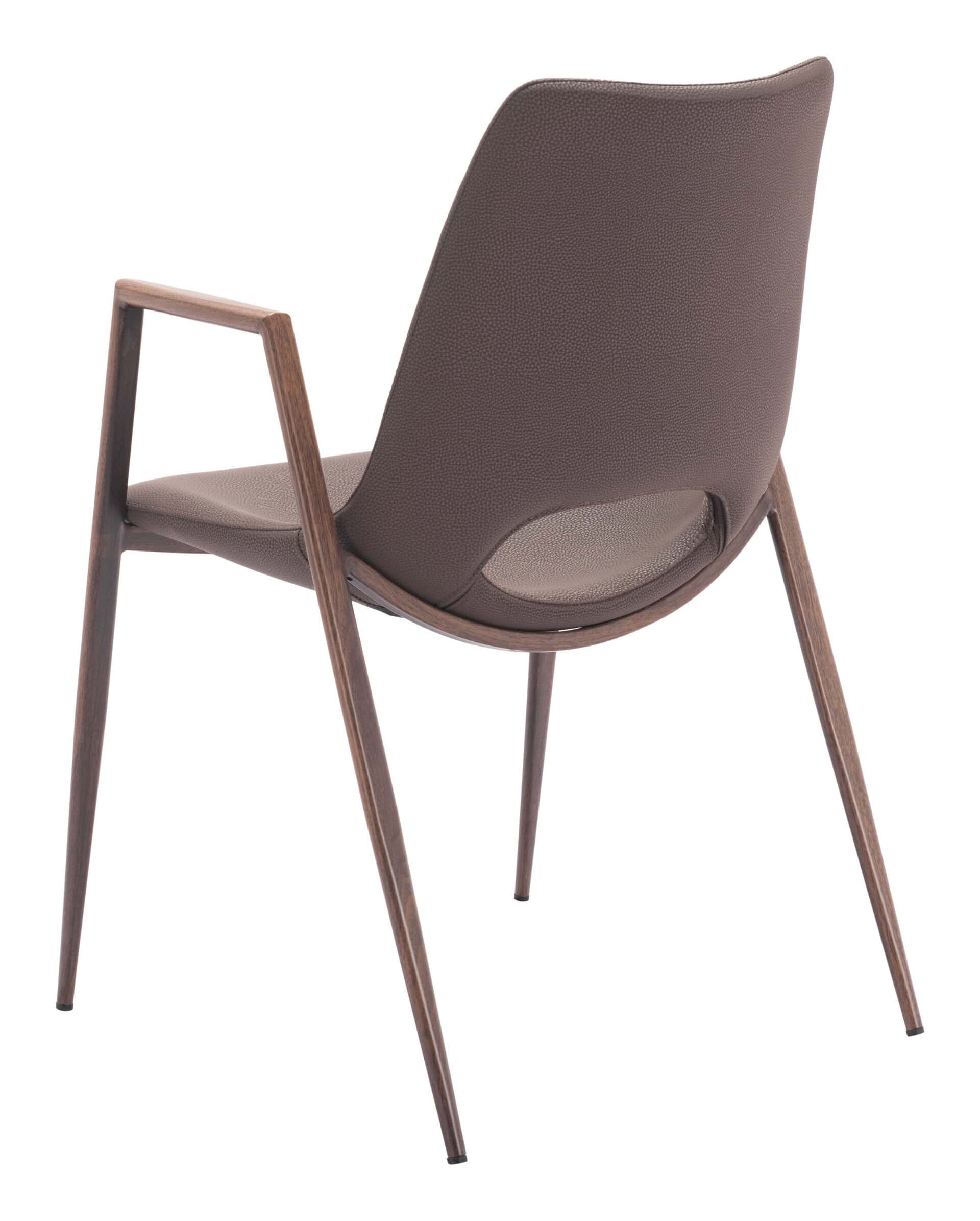 Mid-Century Modern Faux Leather Dining Chair Walnut Steel Legs (Set of 2)