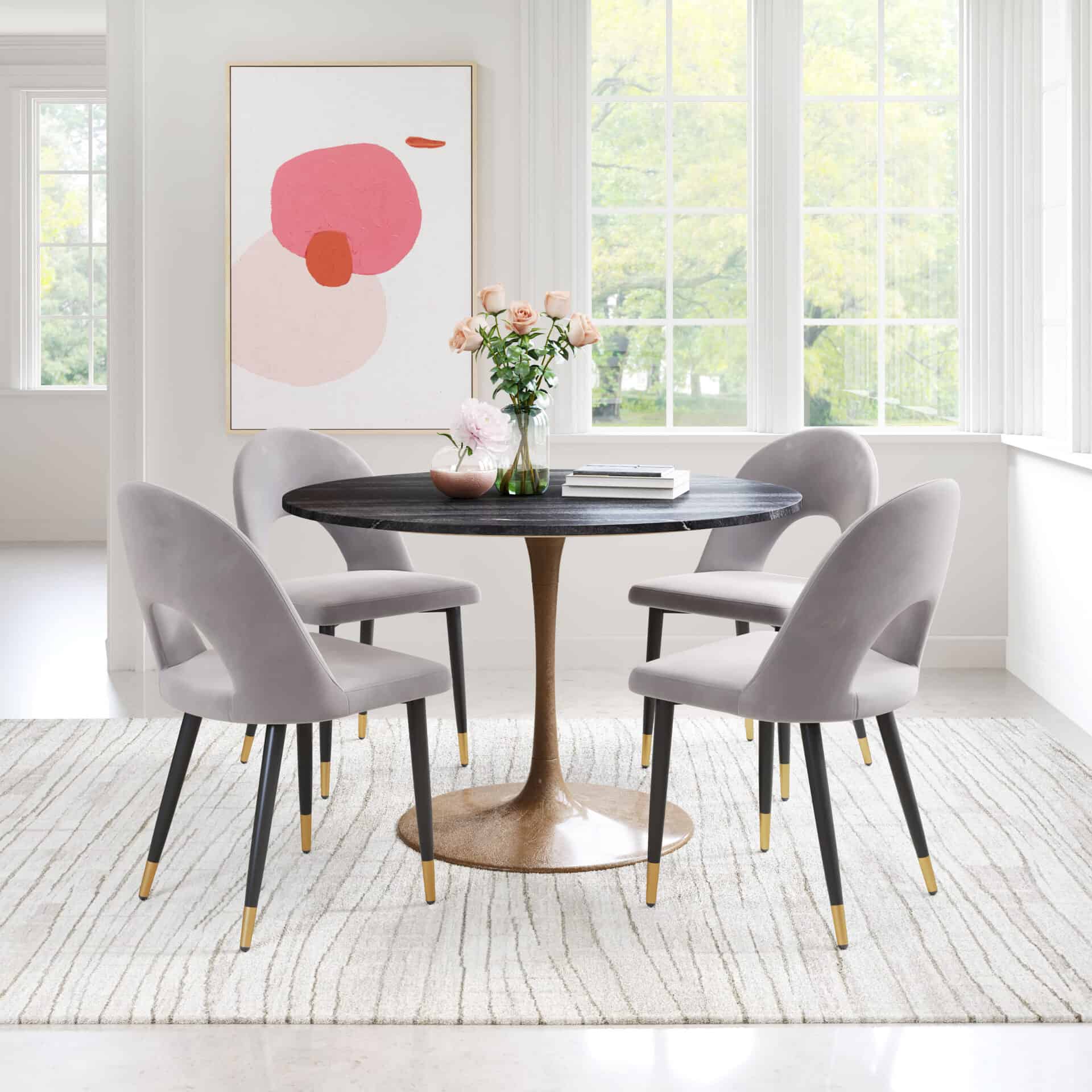 Modern Gray Velvet Dining Chair with Steel Base (Set of 2) 2 Modern Gray Velvet Dining Chair with Steel Base (Set of 2) - Image 2