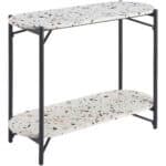 Modern Oval Console Table with Stone and Steel Construction 7 Modern Oval Console Table with Stone and Steel Construction