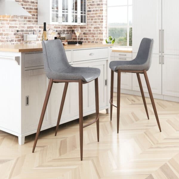 Slate Gray Barstool with Walnut Finish and Footrest (Set of 2)