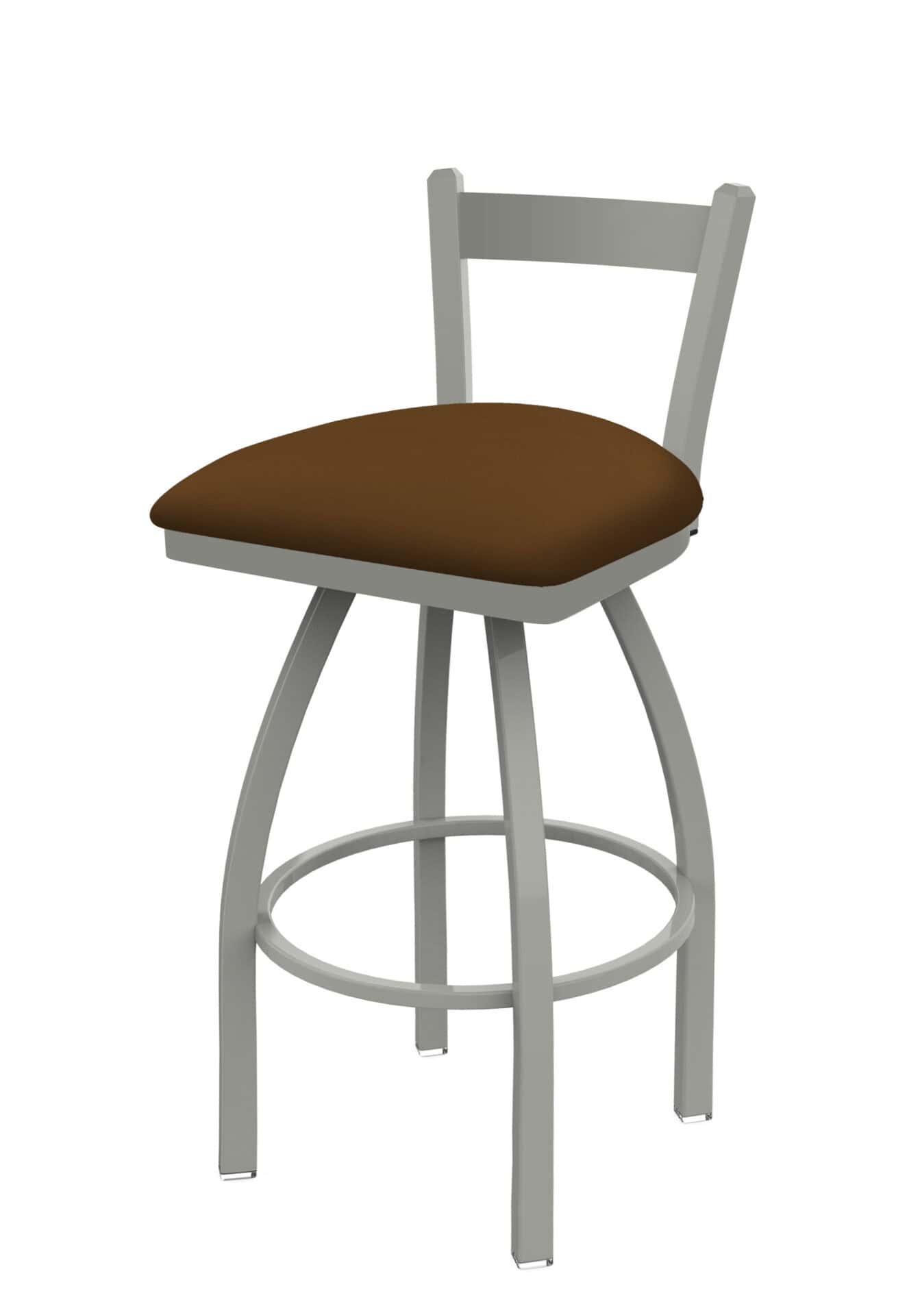 30-Inch Low Single Slat Back Bar Stool with Steel Frame, Anodized Nickel Finish, Canter Thatch Seat, and Single-Ring Base 1 30-Inch Low Single Slat Back Bar Stool with Steel Frame, Anodized Nickel Finish, Canter Thatch Seat, and Single-Ring Base