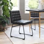 Black Vinyl Tufted Dining Chair with Steel Frame (Set of 2)