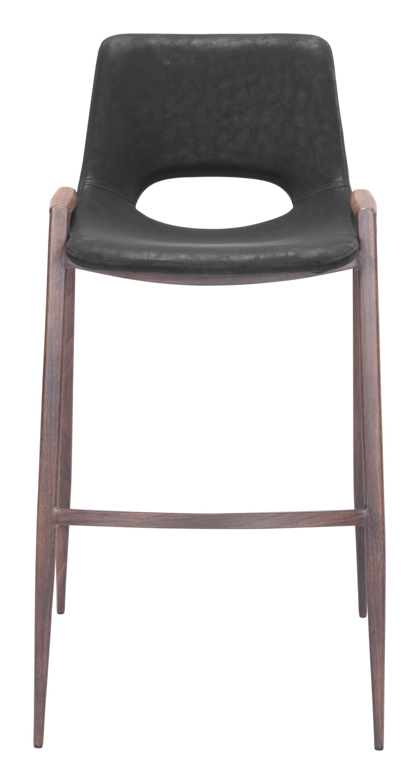 Mid Century Modern Black & Walnut Barstool with Footrest (Set of 2)