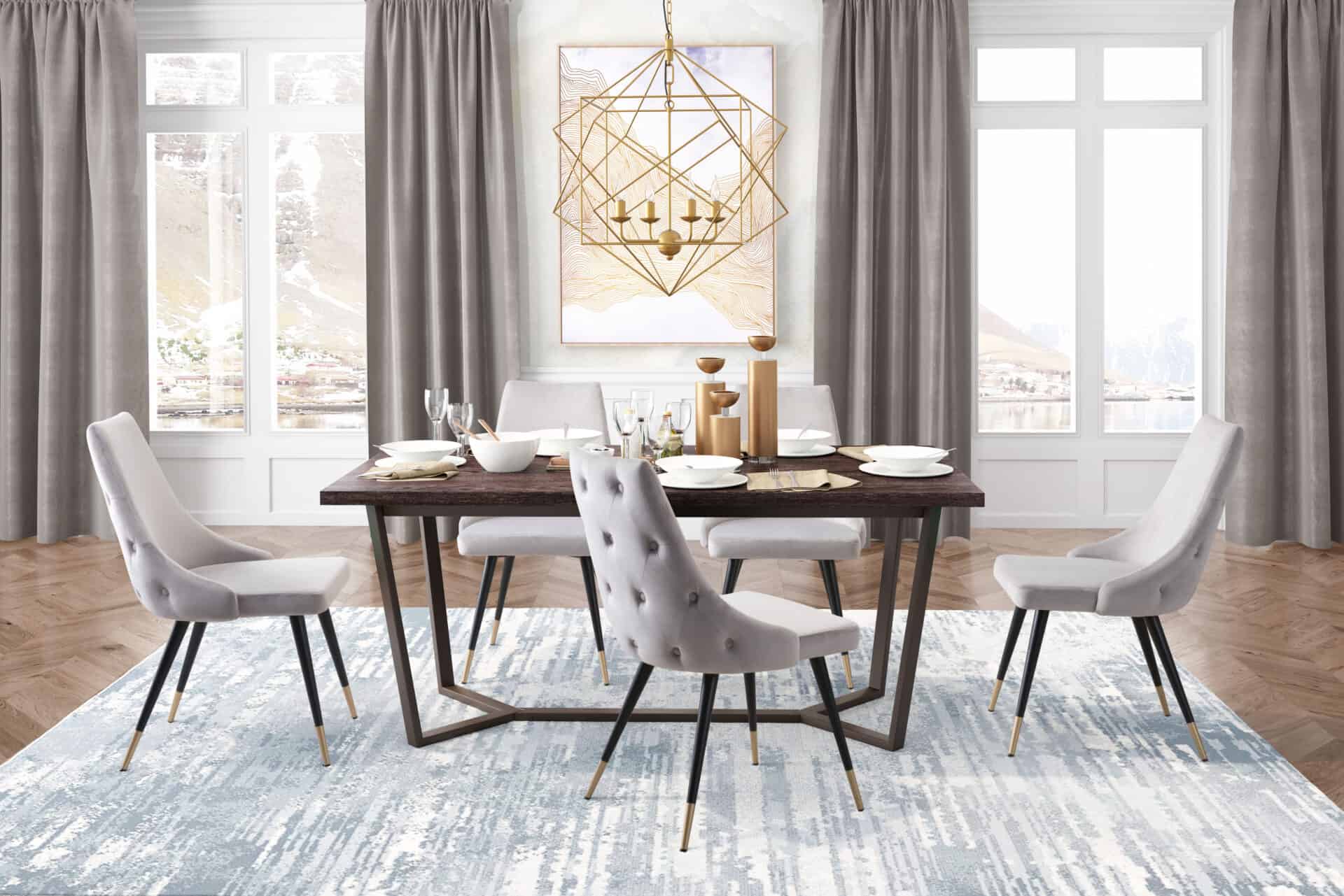 Gray Velvet Tufted Side Chair with Brass Legs (Set of 2) 3 Gray Velvet Tufted Side Chair with Brass Legs (Set of 2) - Image 3