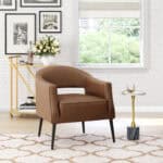 Vintage Brown Boho Faux Leather Accent Chair with Steel Legs 10 Vintage Brown Boho Faux Leather Accent Chair with Steel Legs