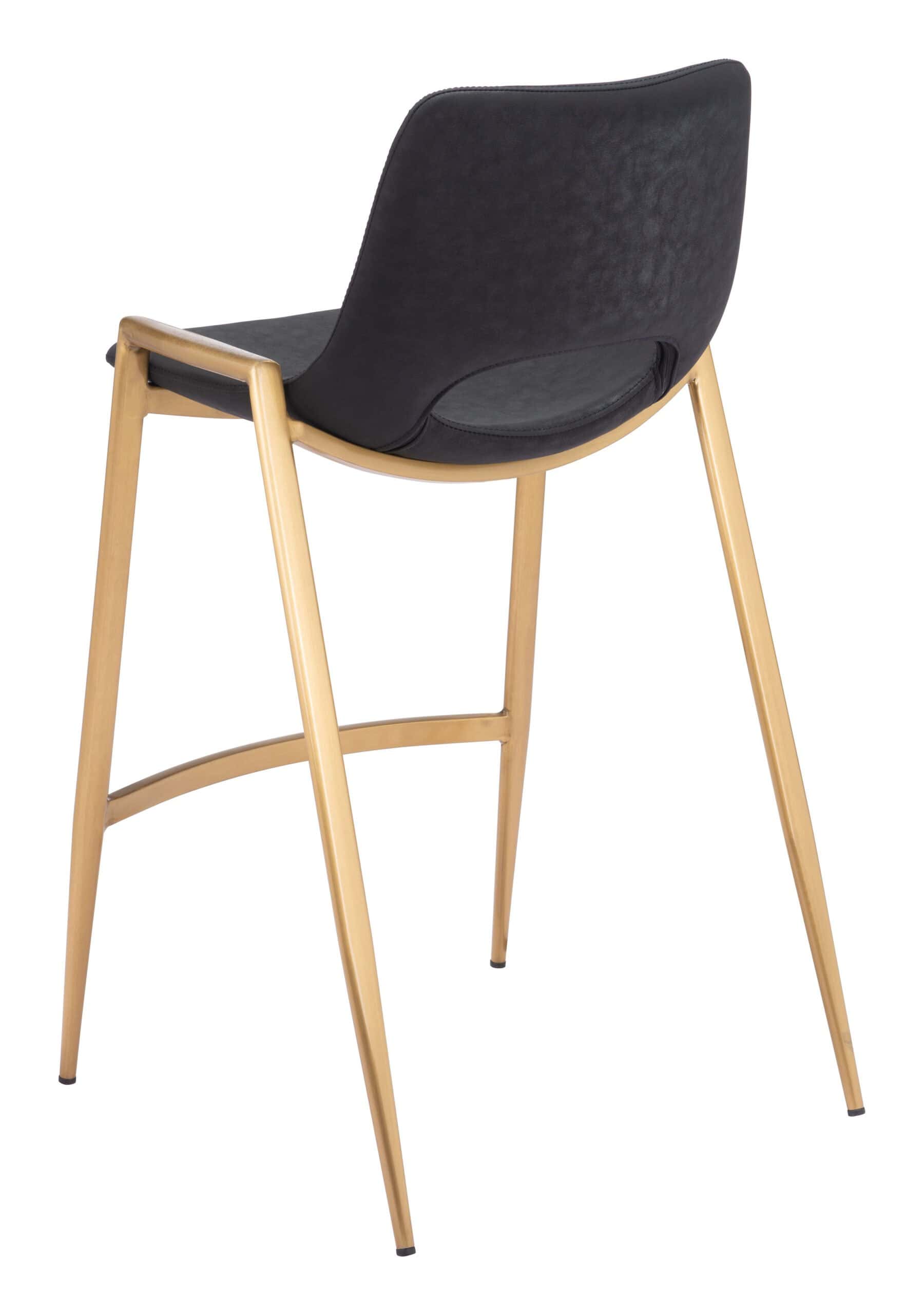Black and Gold Mid-Century Modern Counter Stool with Armrests (Set of 2)