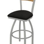 25-Inch Medium Stained Medium Wood Keyhole Back Counter Stool with Steel Frame, Anodized Nickel Finish, Canter Espresso Seat, and Single-Ring Base 6 25-Inch Medium Stained Medium Wood Keyhole Back Counter Stool with Steel Frame, Anodized Nickel Finish, Canter Espresso Seat, and Single-Ring Base