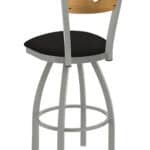 25-Inch Medium Stained Medium Wood Keyhole Back Counter Stool with Steel Frame, Anodized Nickel Finish, Canter Espresso Seat, and Single-Ring Base 7 25-Inch Medium Stained Medium Wood Keyhole Back Counter Stool with Steel Frame, Anodized Nickel Finish, Canter Espresso Seat, and Single-Ring Base