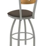 25-Inch Medium Stained Medium Wood Keyhole Back Counter Stool with Steel Frame, Anodized Nickel Finish, Canter Earth Seat, and Single-Ring Base 7 25-Inch Medium Stained Medium Wood Keyhole Back Counter Stool with Steel Frame, Anodized Nickel Finish, Canter Earth Seat, and Single-Ring Base