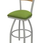 25-Inch Medium Stained Medium Wood Keyhole Back Counter Stool with Steel Frame, Anodized Nickel Finish, Canter Kiwi Green Seat, and Single-Ring Base 6 25-Inch Medium Stained Medium Wood Keyhole Back Counter Stool with Steel Frame, Anodized Nickel Finish, Canter Kiwi Green Seat, and Single-Ring Base