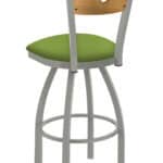 25-Inch Medium Stained Medium Wood Keyhole Back Counter Stool with Steel Frame, Anodized Nickel Finish, Canter Kiwi Green Seat, and Single-Ring Base 7 25-Inch Medium Stained Medium Wood Keyhole Back Counter Stool with Steel Frame, Anodized Nickel Finish, Canter Kiwi Green Seat, and Single-Ring Base