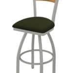 25-Inch Medium Stained Medium Wood Keyhole Back Counter Stool with Steel Frame, Anodized Nickel Finish, Canter Pine Seat, and Single-Ring Base